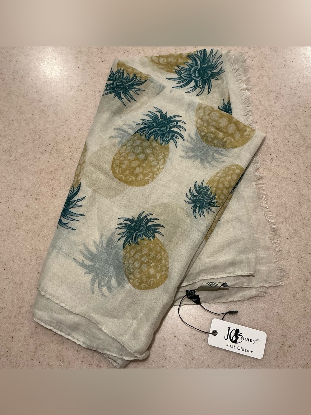 Pineapple Print Scarf in Cream and Teal